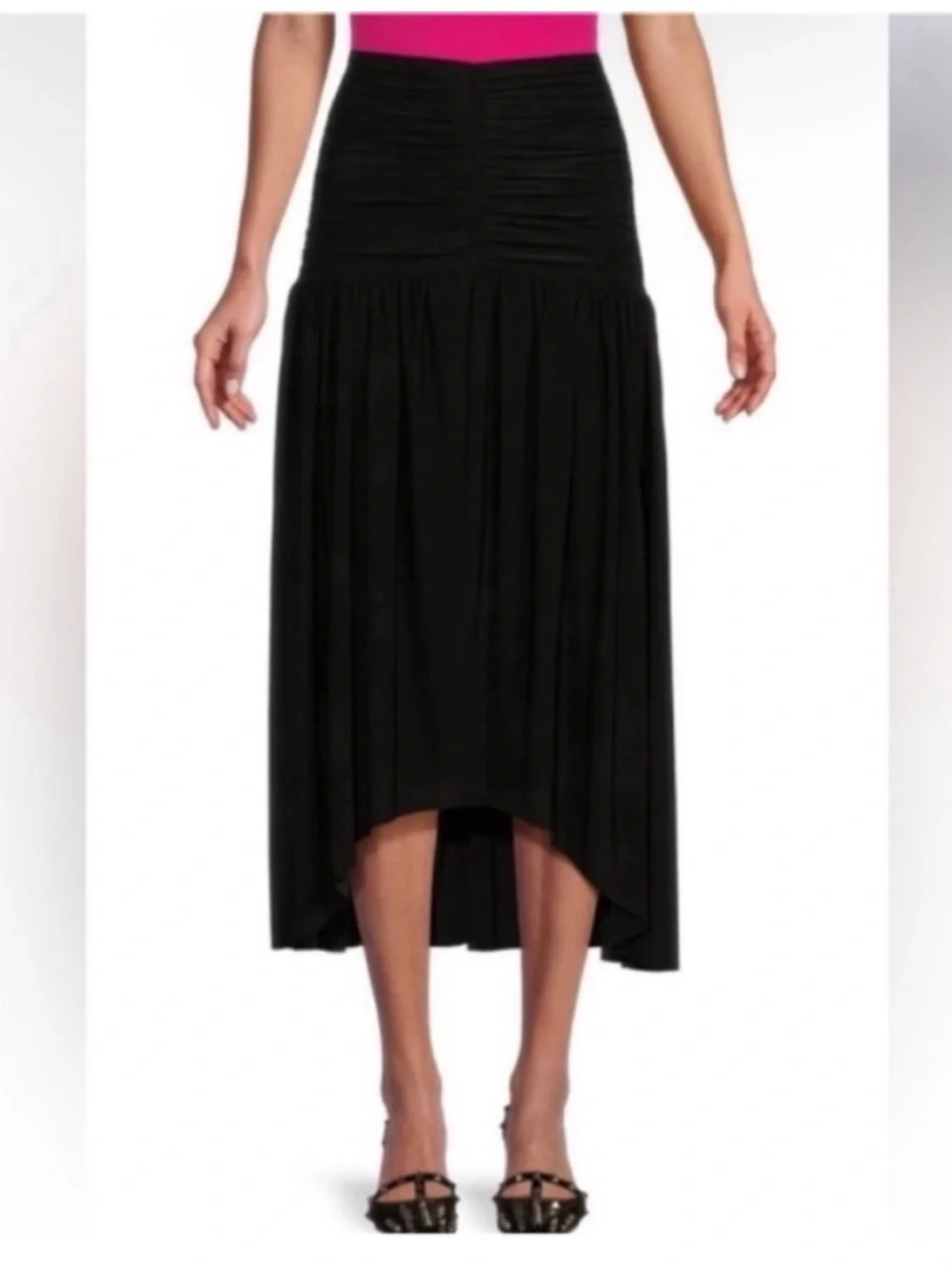 Misa Los Angeles Dalida Black Strapless Ruched Midi Skirt Size Large